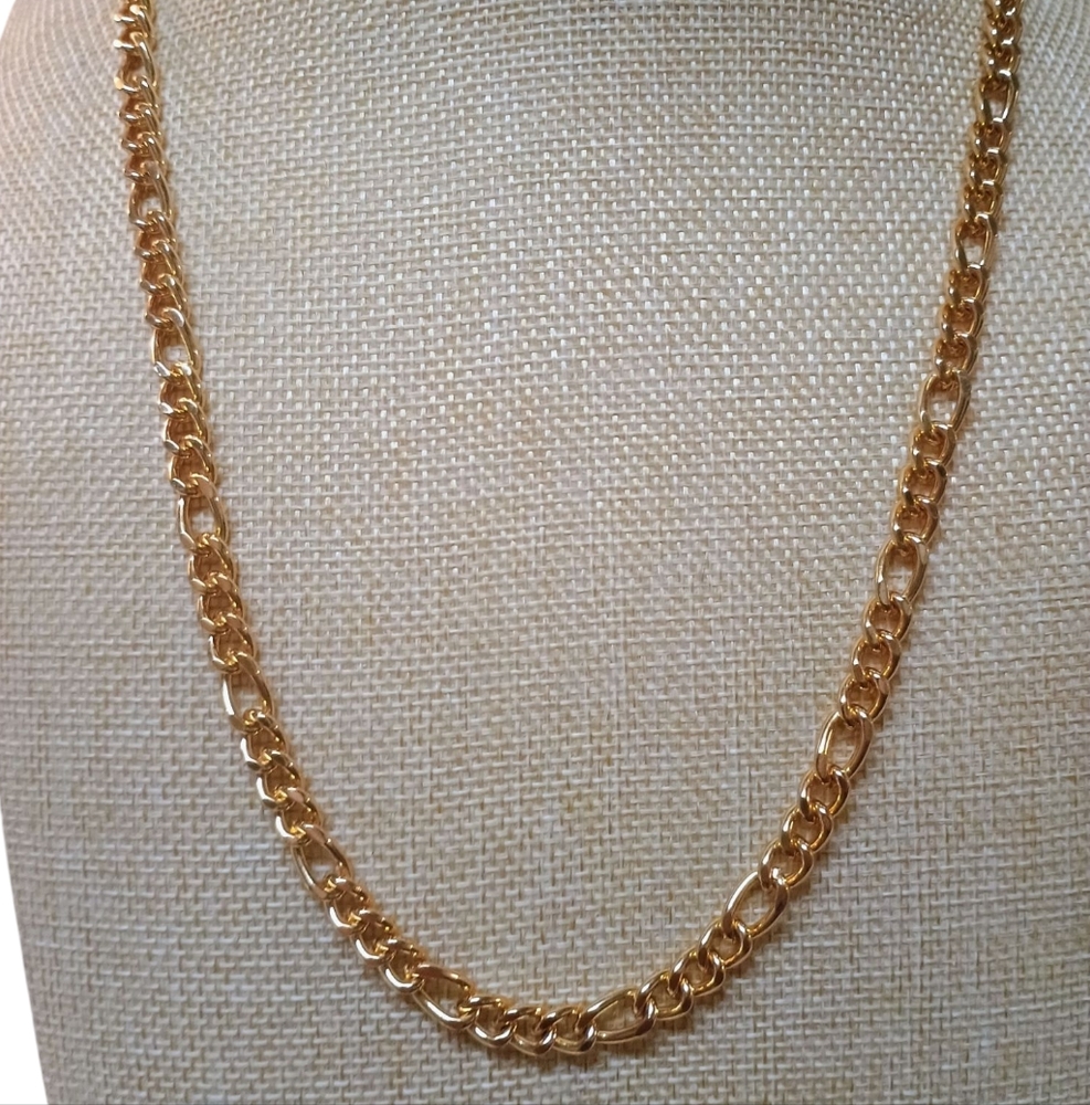 NWOT 14k Gold Plated Figaro Chain 24 Inch 7.5mm Made In The USA Chain Only